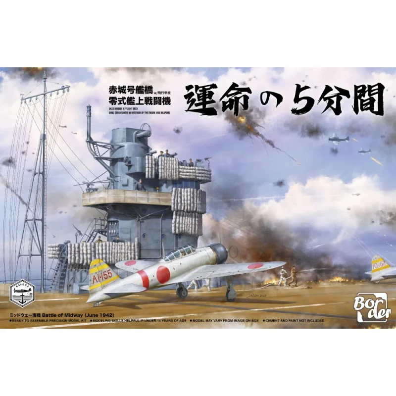 BORDER MODEL: 1/35; Akagi Bridge with Flight Deck + A6M2 Zero Fighter Schaalmodel 