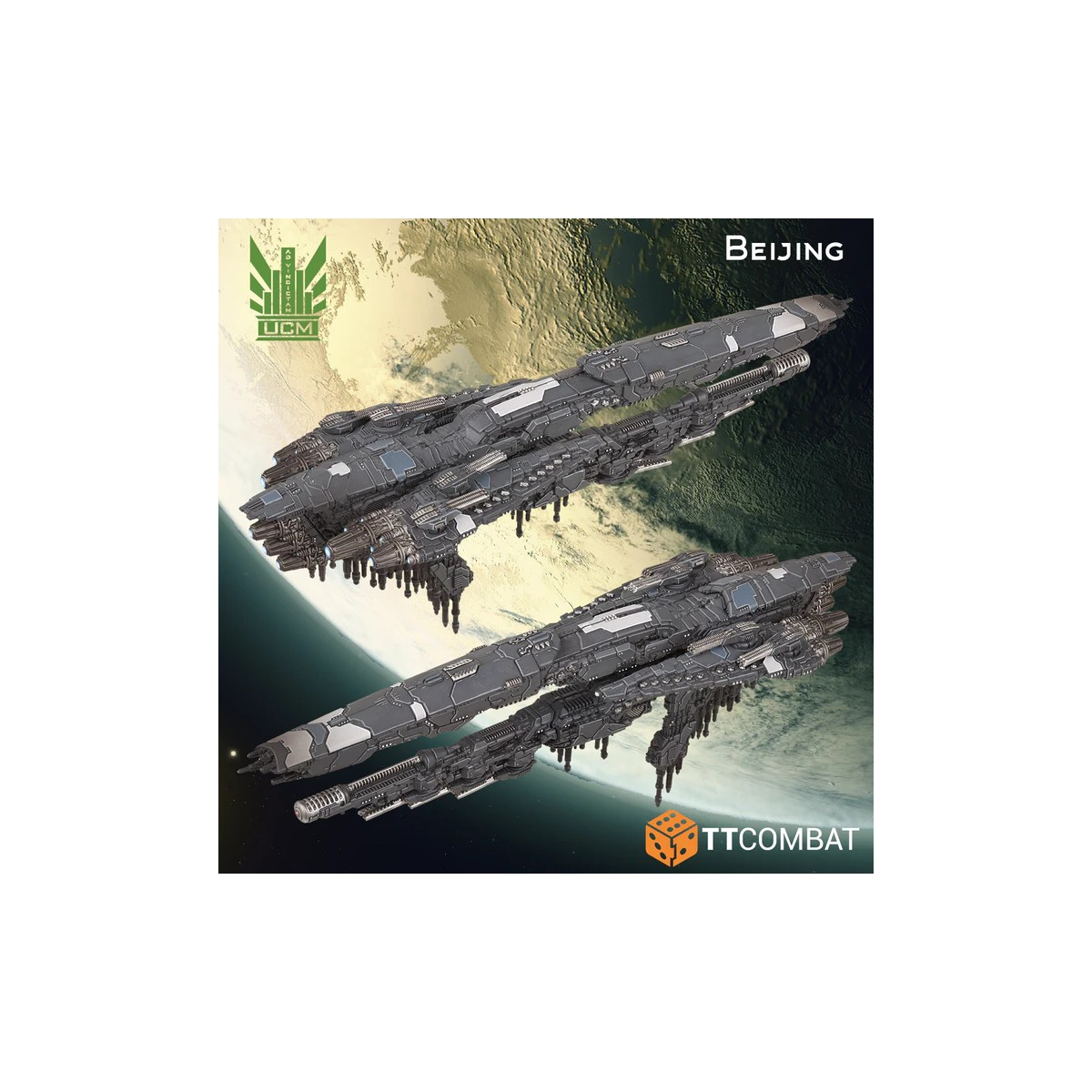 Dropfleet Commander - UCM Battleship Figuren vor miniatuur spel