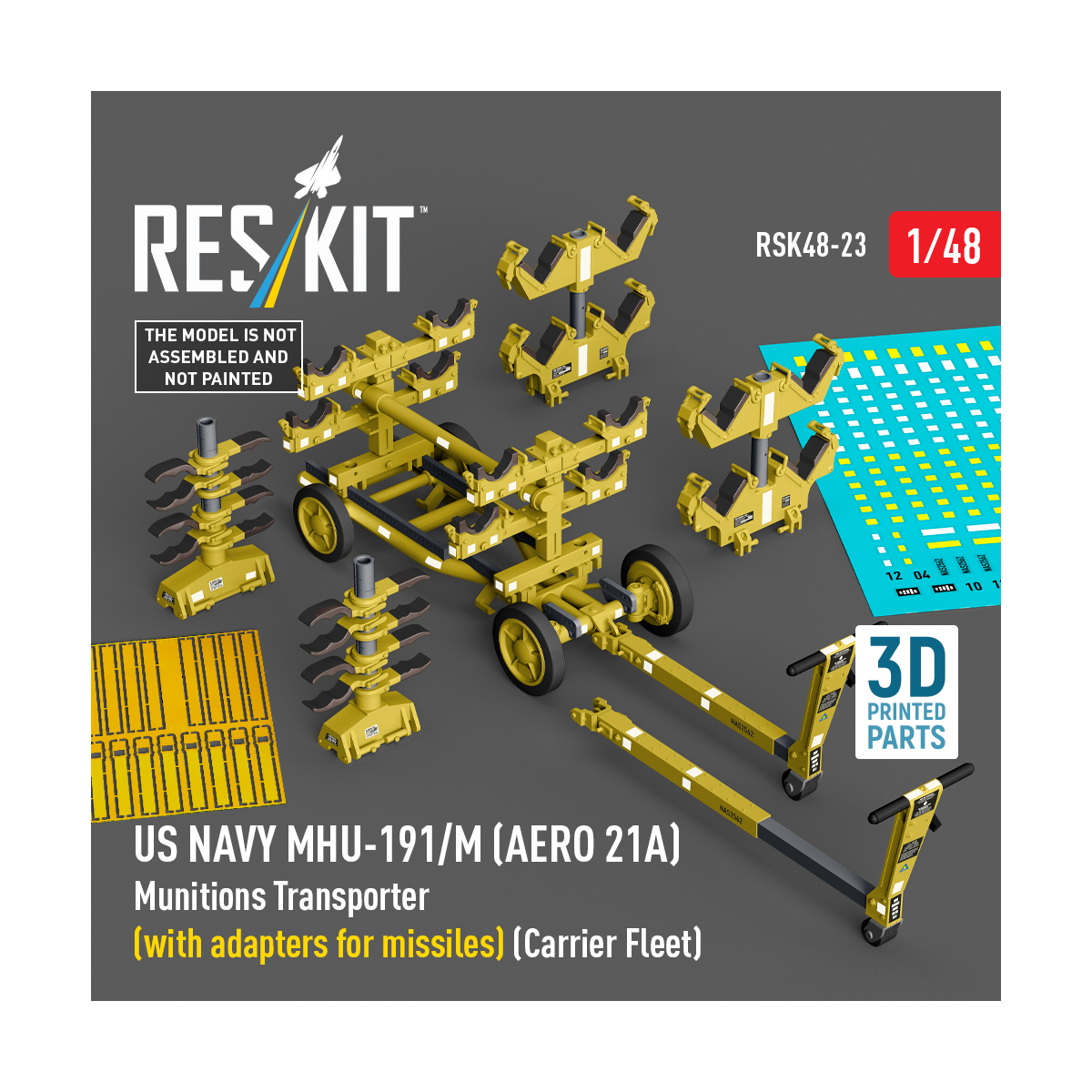 US NAVY MHU-191/M (AERO 21A) Munitions Transporter (with adapters for missiles) (Carrier Fleet) (3D Printed model kit) Schaalmod