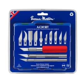 A.C.M Set (Art′s, craft and Modellers Set) Includes 1 x No.1 handle, 1 x No.2 handle, 1 x No.5 handle and 13 precision ground ca